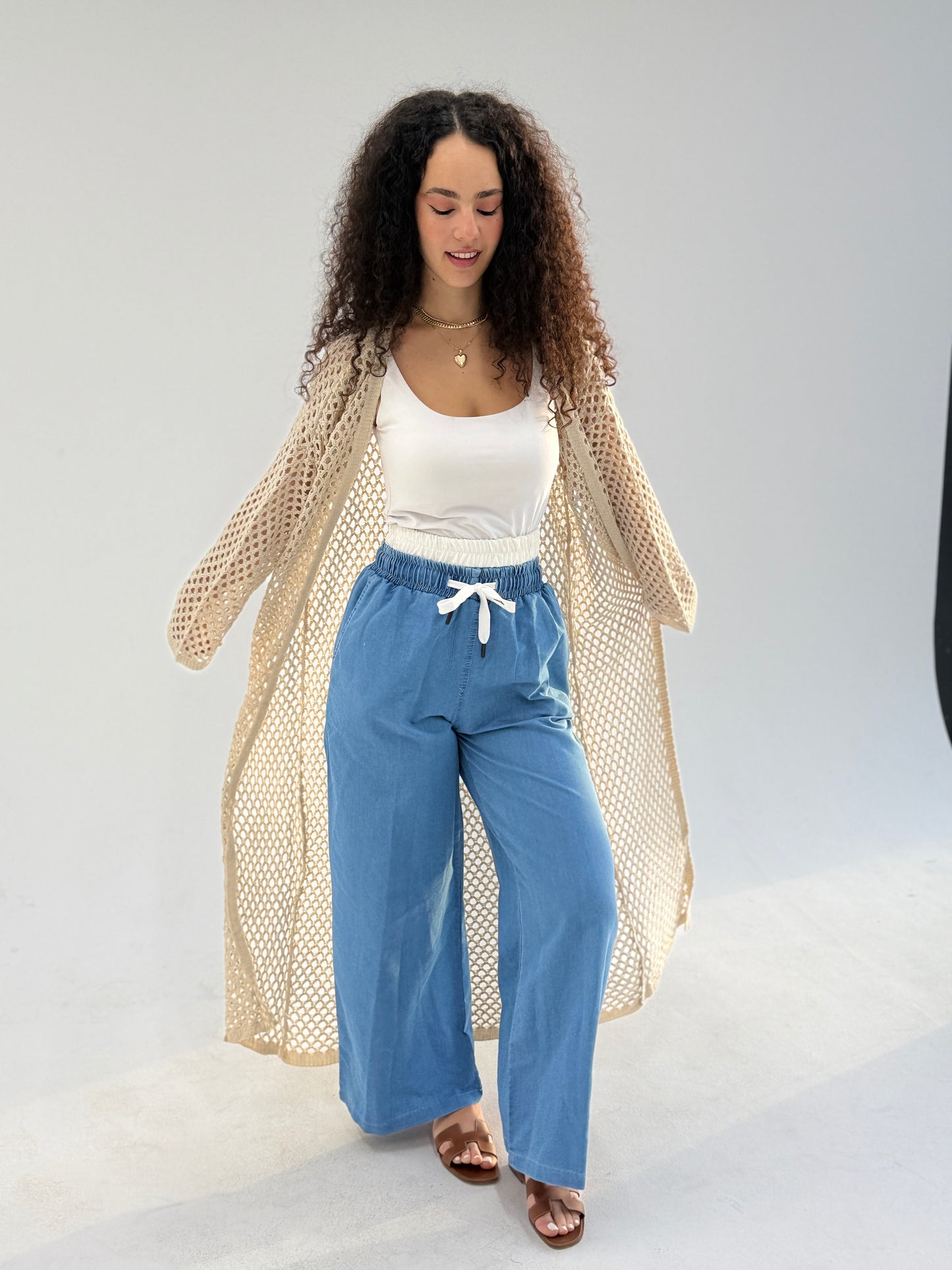 Double waist denim pants