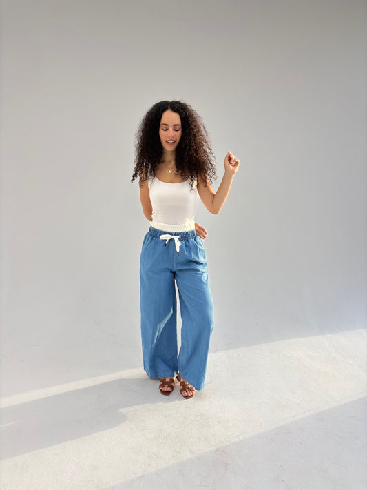 Double waist denim pants