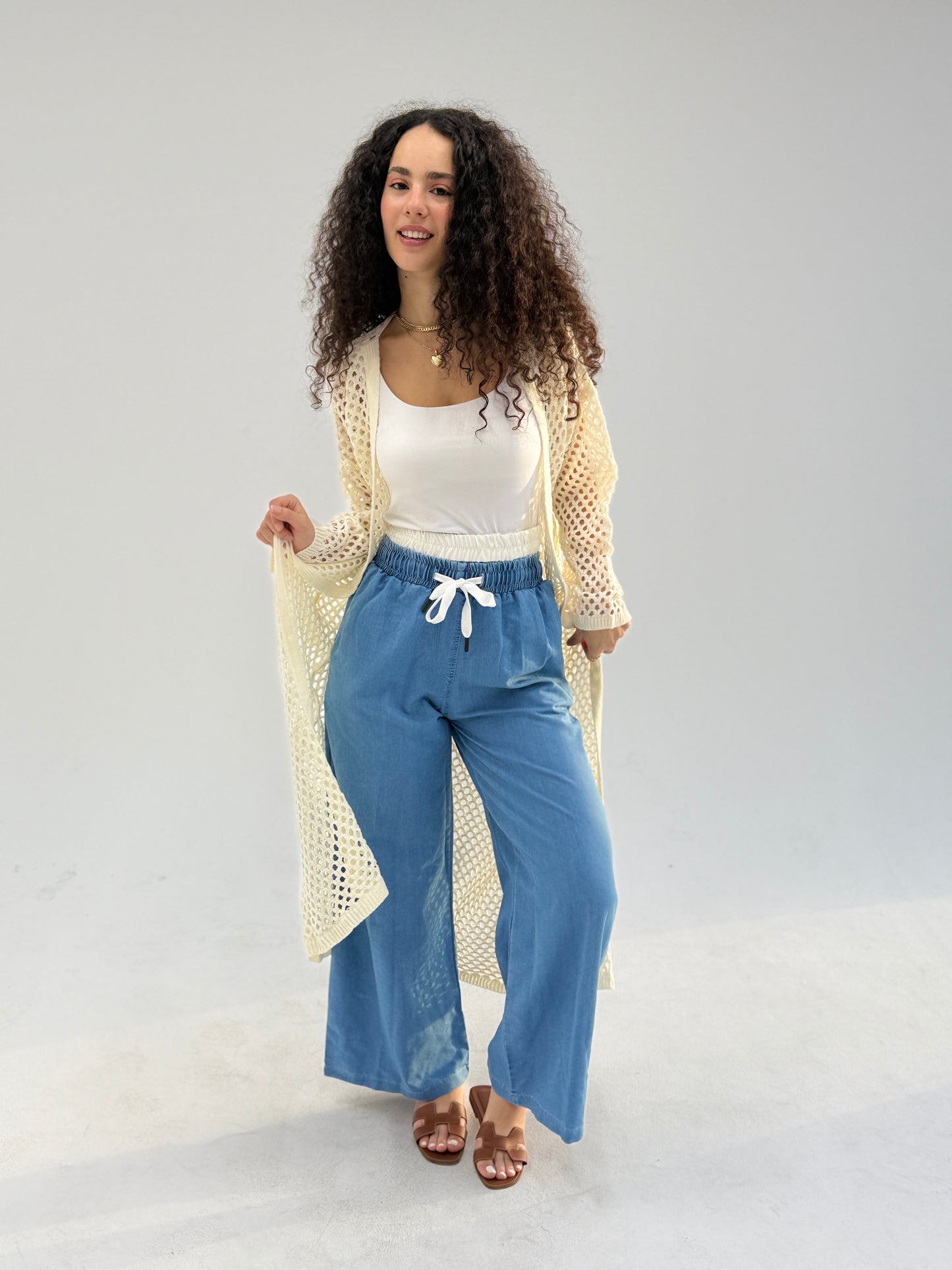 Double waist denim pants