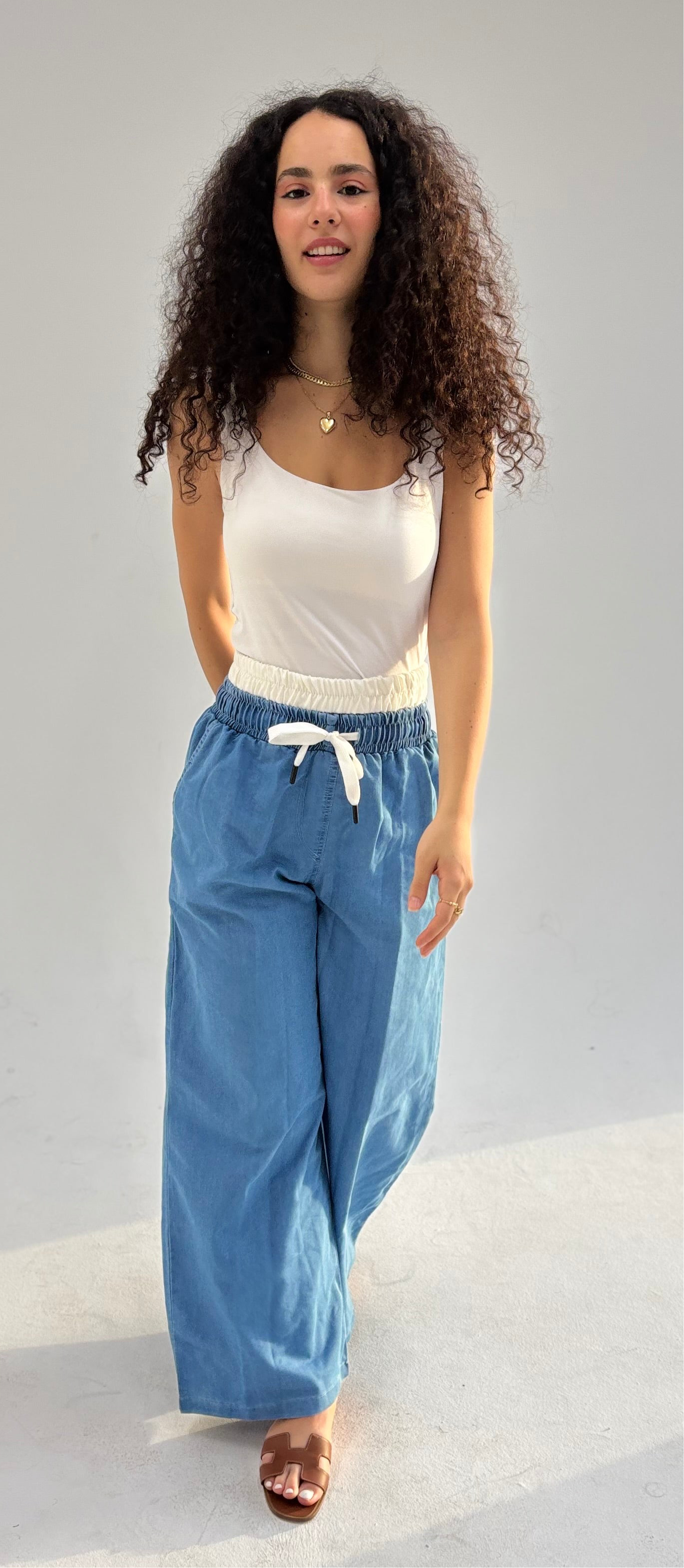 Double waist denim pants